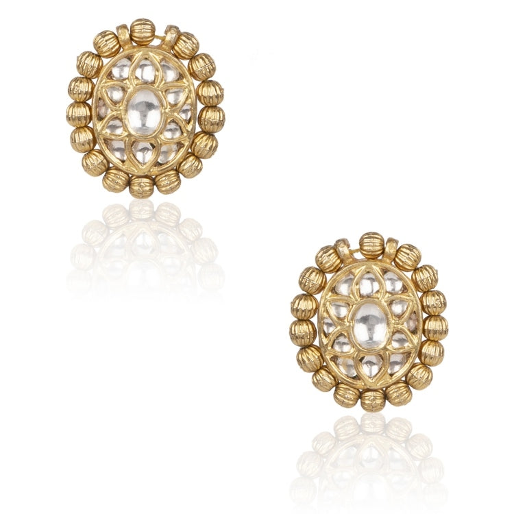 KUNDAN GOLDEN BALL OVAL EARRING