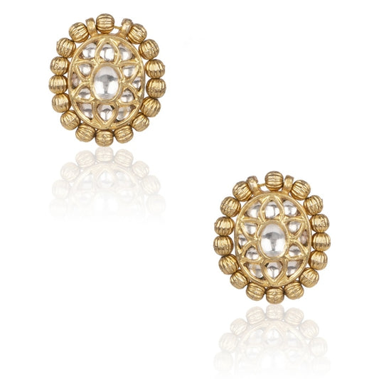 KUNDAN GOLDEN BALL OVAL EARRING