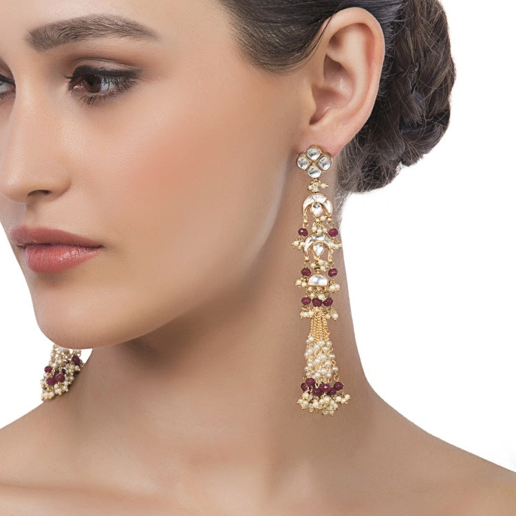 KUNDAN DELICATE TASSEL EARRING