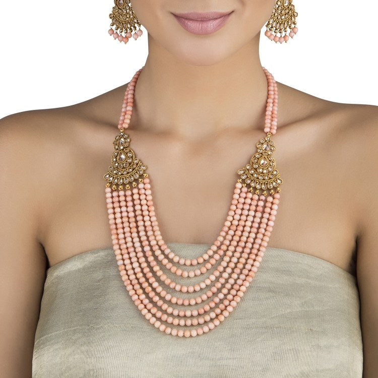 STUDDED CITRINE CORAL LONG NECKLACE