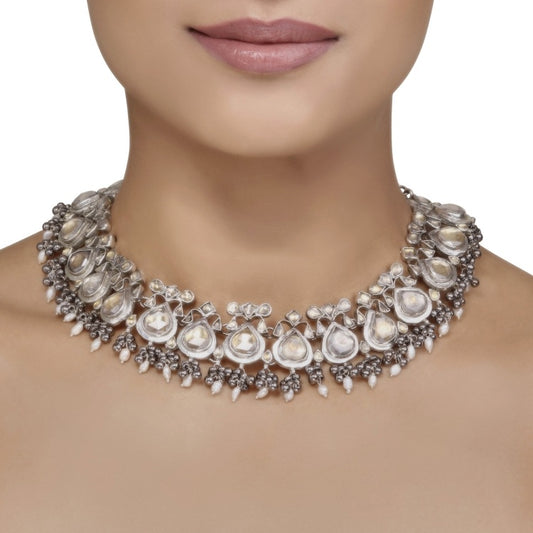 Silver Kundan Ghungroo Necklace