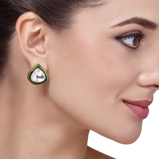 KUNDAN GREEN ENAMEL TEARDROP EARRINGS