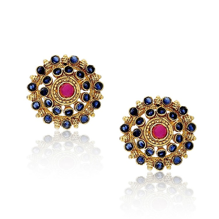 BLUE IOLITE GOLD FLOWER EARRINGS