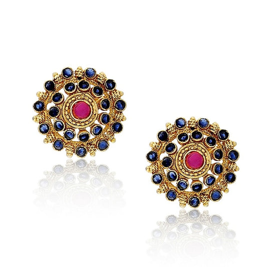 BLUE IOLITE GOLD FLOWER EARRINGS