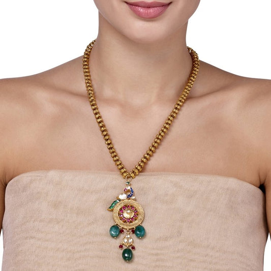 KUNDAN GREEN ONYX PEACOCK NECKLACE