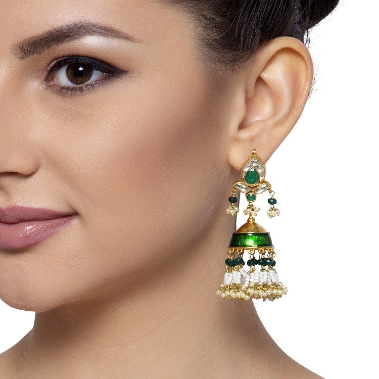 KUNDAN ENAMEL PEARL JHUMKIS