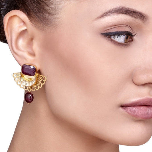 Kundan Ruby Golden Wings Earring