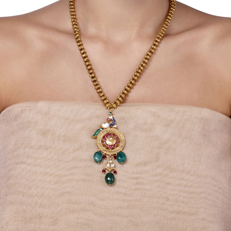 KUNDAN GREEN ONYX PEACOCK NECKLACE