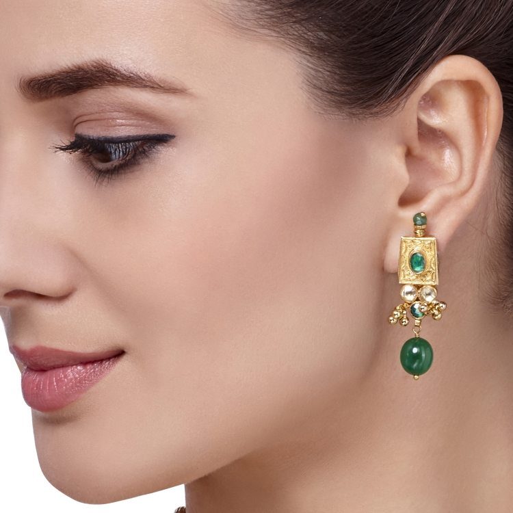 KUNDAN GREEN SQUARE SET