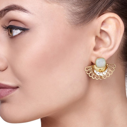 Kundan Aquamarine Golden Wings Earring