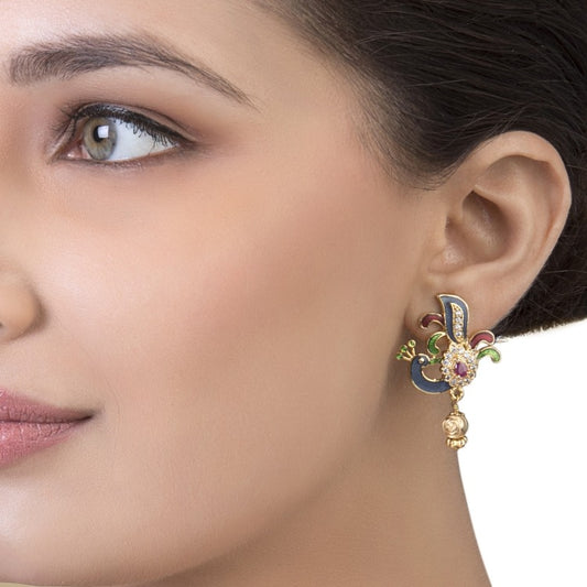 FINE ENAMEL PEACOCK EARRINGS
