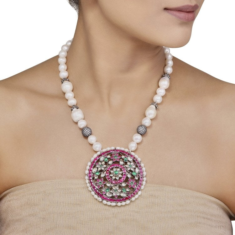 Silver Kundan Pearl Set