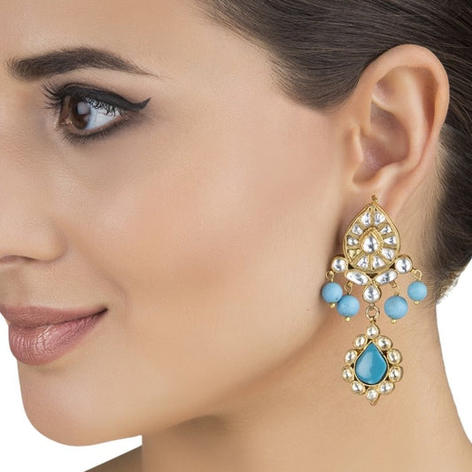 KUNDAN TURQUOISE TEAR DROP EARRINGS