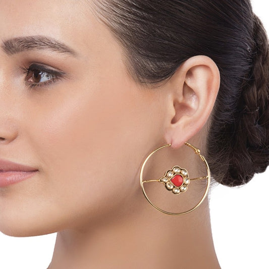 KUNDAN FLOWER HOOP EARRING