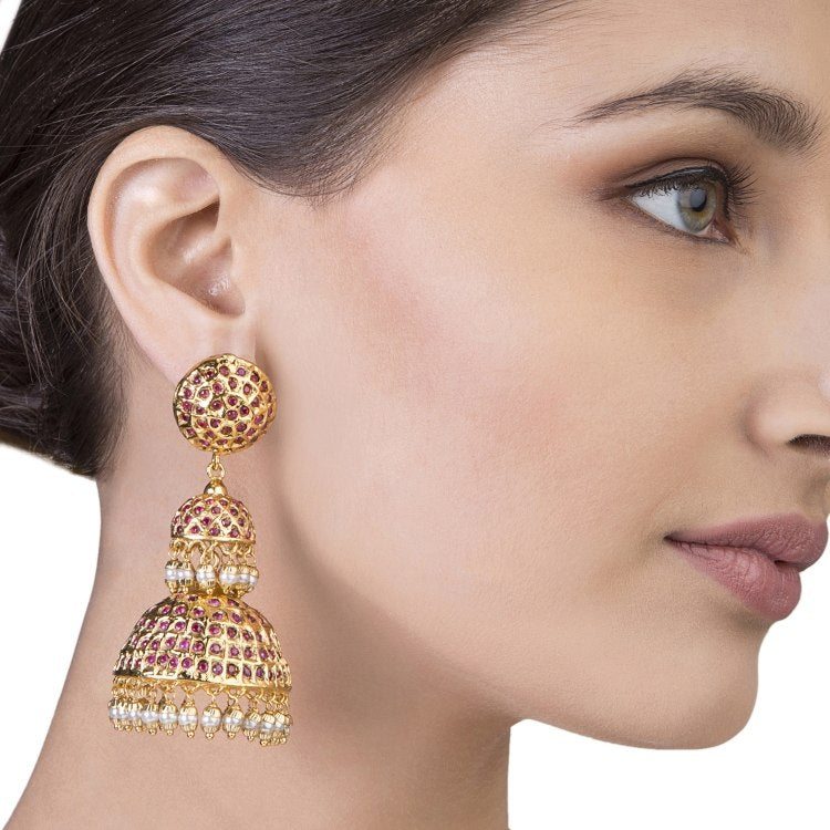 RUBY PEARL JHUMKI EARRINGS