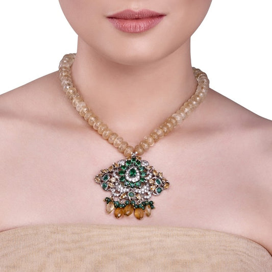 STUDDED ZIRCON CITRINE DROP NECKLACE