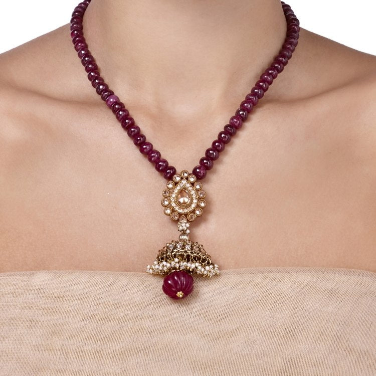 STUDDED CITRINE RUBY DROP NECKLACE