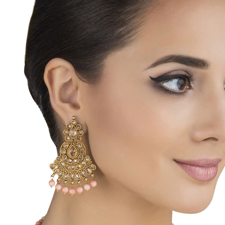 STUDDED CITRINE CORAL LONG EARRINGS
