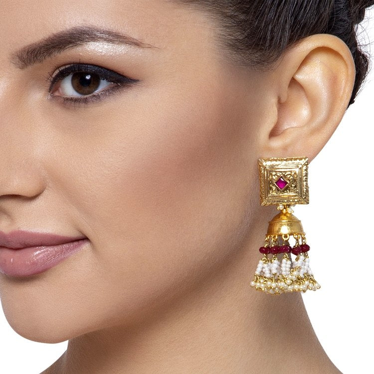 SQUARE KUNDAN RUBY JHUMKIS
