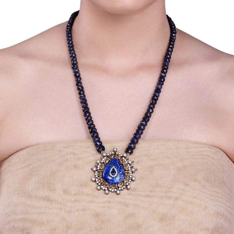 STUDDED ZIRCON BLUE IOLITE NECKLACE