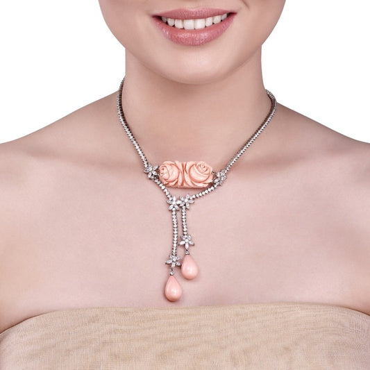 ZIRCON PINK CORAL FLOWER NECKLACE