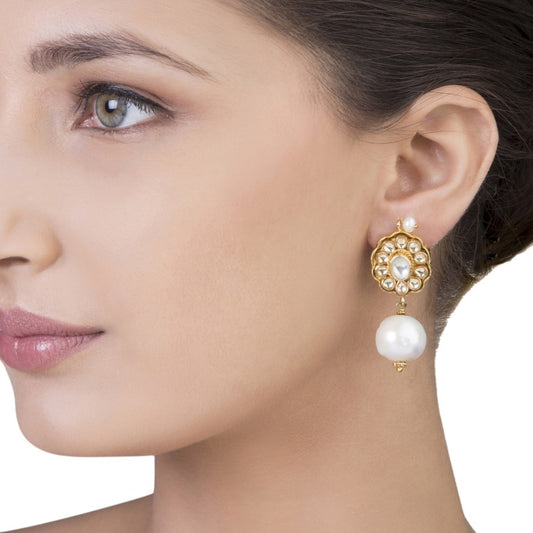 KUNDAN PEARLDROP FLOWER EARRINGS