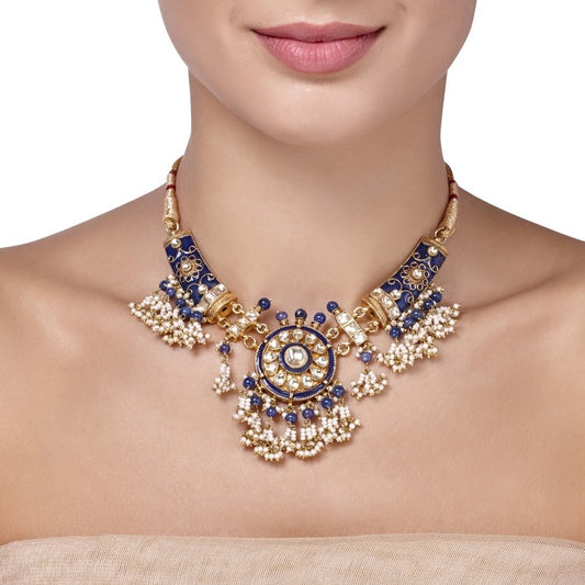 KUNDAN BLUE ROUND NECKLACE