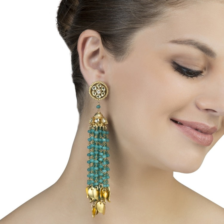 KUNDAN GREEN ONYX LEAF EARRINGS