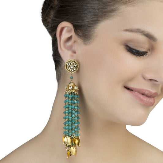 KUNDAN GREEN ONYX LEAF EARRINGS
