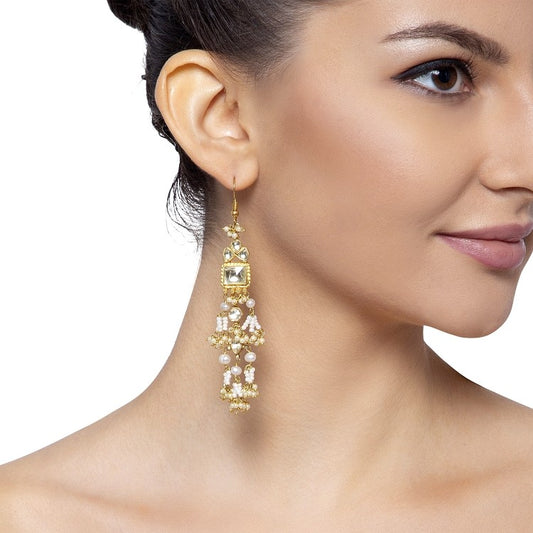 LONG KUNDAN PEARLS EARRING