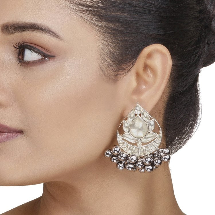 Kundan Silver Ghungroo Drop Earring