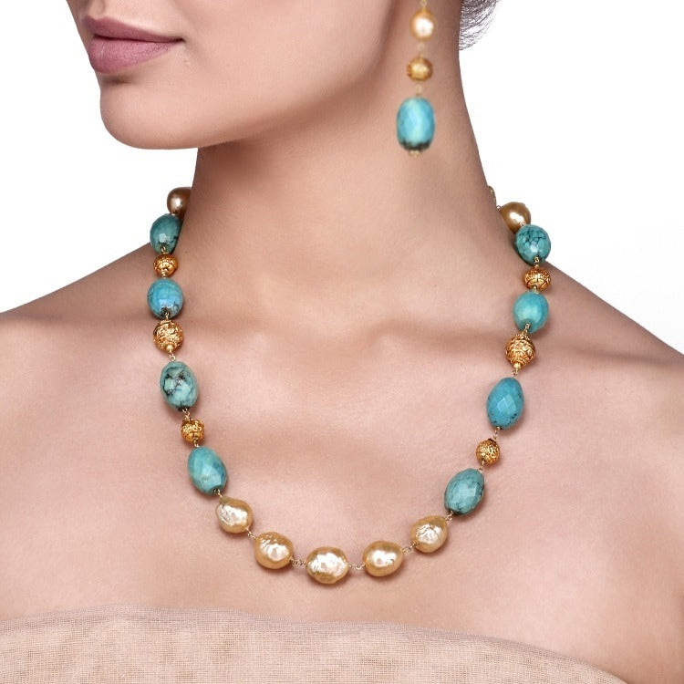 TURQUOISE, GOLDEN BAROQUE SET