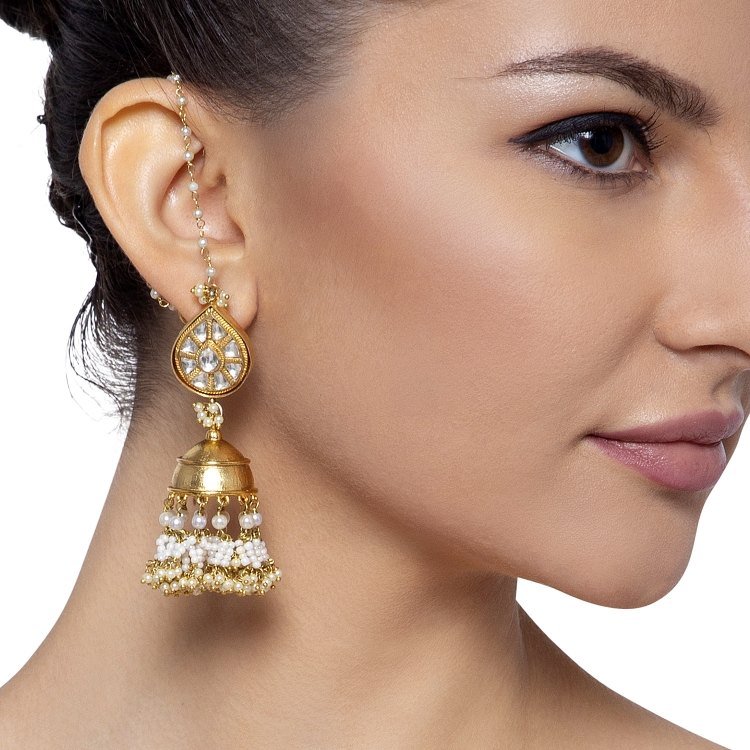 DROP KUNDAN PEARLS JHUMKIS