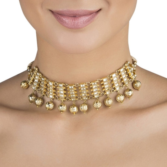 KUNDAN GOLD RECTANGLE NECKLACE