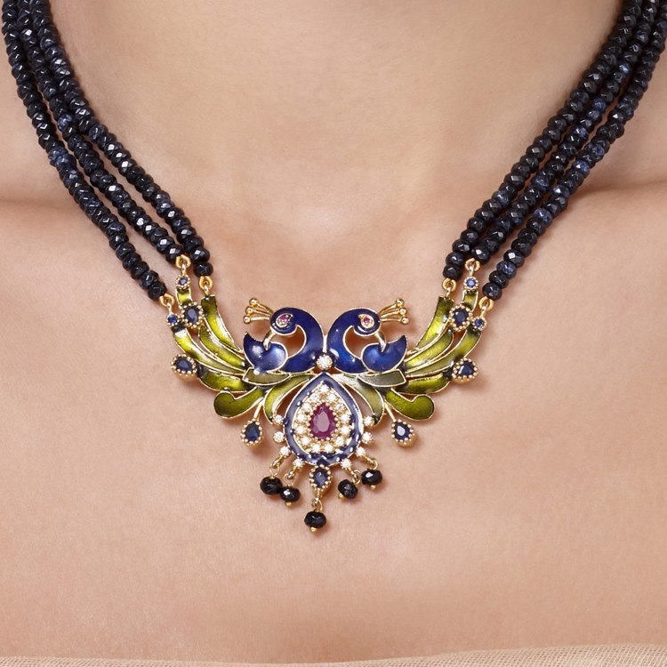 VICTORIAN BLUE IOLITE PEACOCK NECKLACE