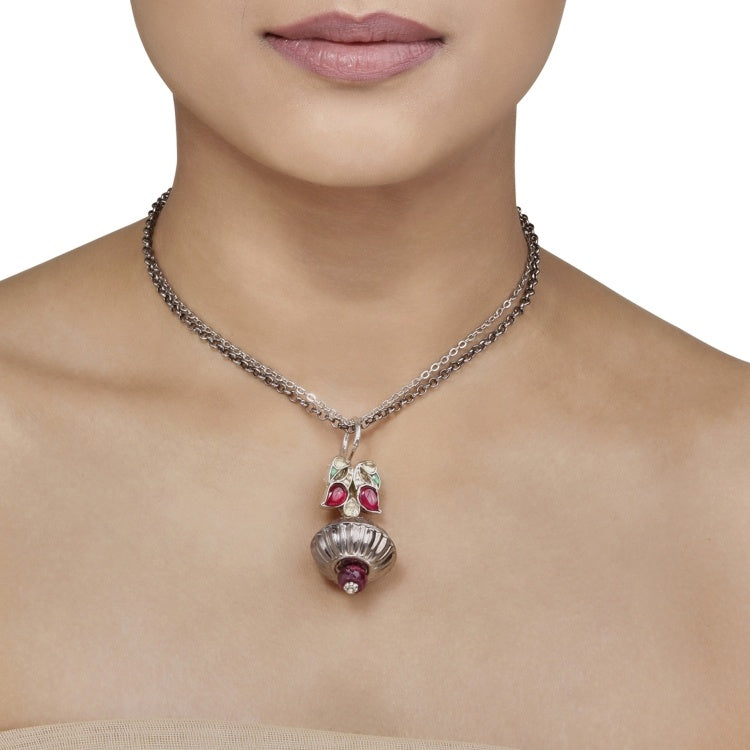 Kundan Ruby Peacock Pendant