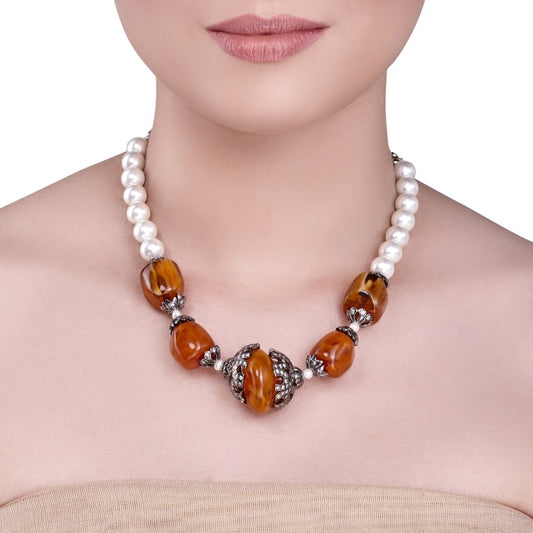 STUDDED ZIRCON AMBER WHITE NECKLACE