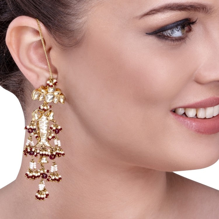 KUNDAN FISH LOTUS EARRING