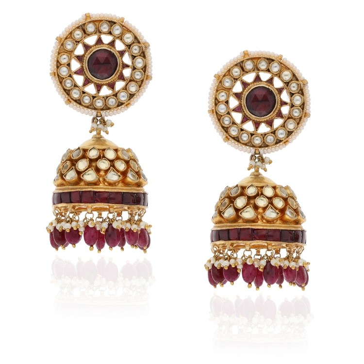 KUNDAN RUBY JHUMKI EARRINGS
