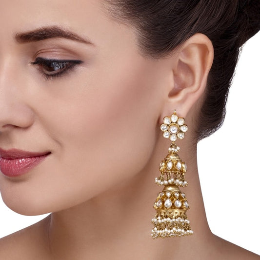 KUNDAN PEARL JHUMKI EARRINGS