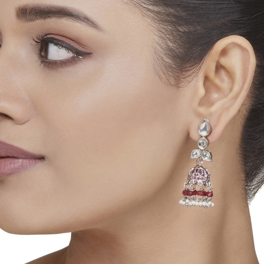 Kundan Ruby White Pearls Jhumki