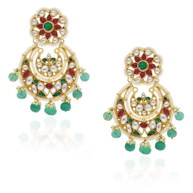 KUNDAN GREEN ONYX ROUND EARRINGS