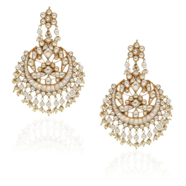 KUNDAN PEARL CHAND EARRINGS