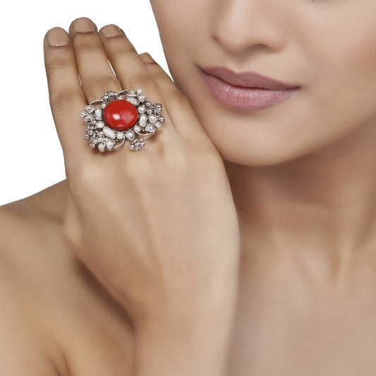 Kundan Coral Ring