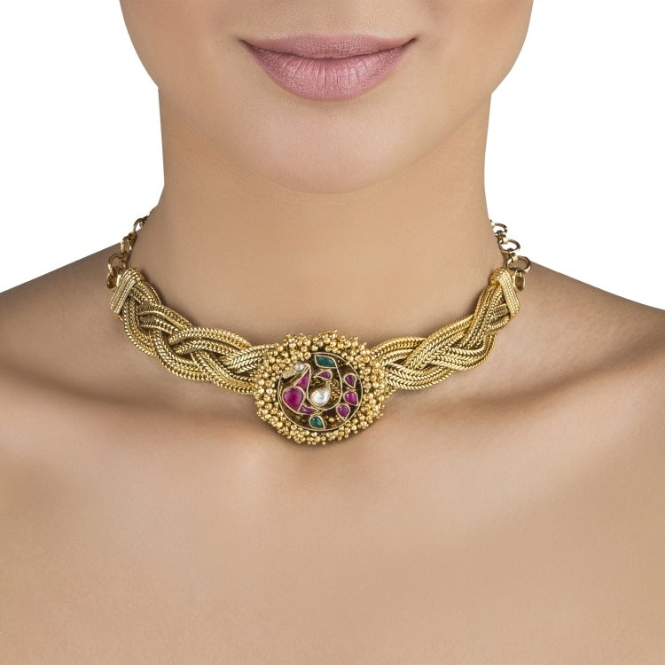 KUNDAN PEACOCK ROUND NECKLACE