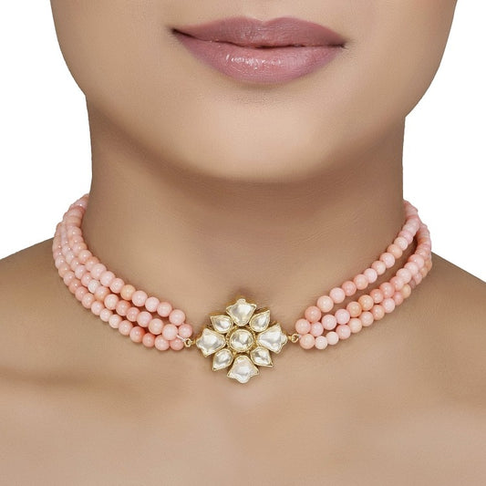 Kundan And Pink Coral Choker
