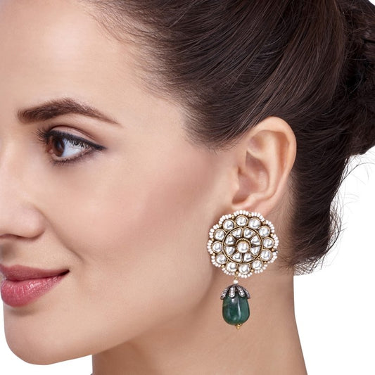 KUNDAN GREEN ONYX DROP EARRINGS