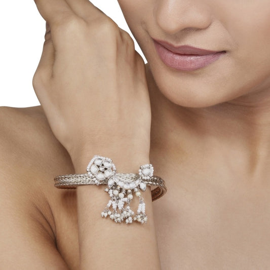 Kundan Silver Pearls Bangle