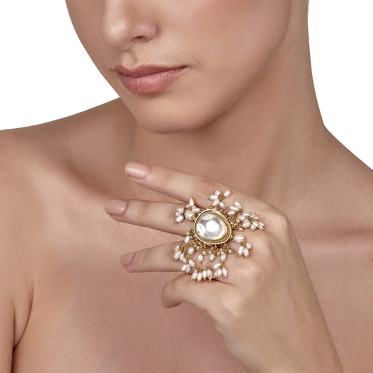 KUNDAN PEARL DROPS RING