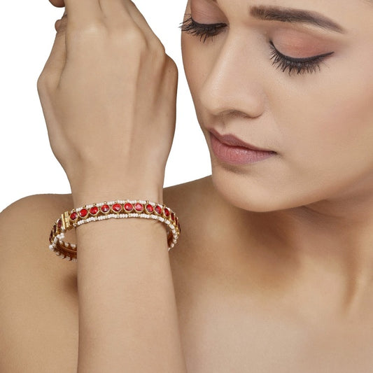 Red Kundan Pearls Bangle